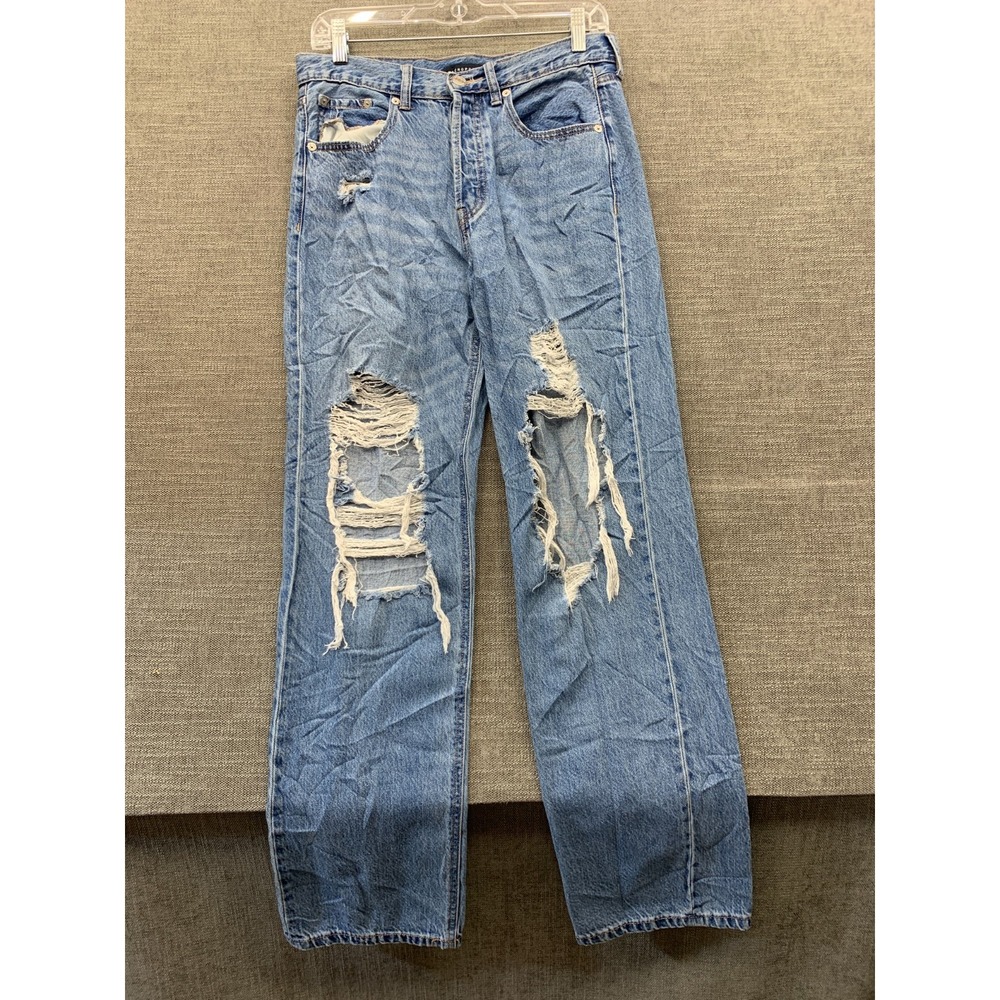 Aeropostale 90s Baggy Jeans Womens 4 Blue Light Wash Denim High Rise Distressed